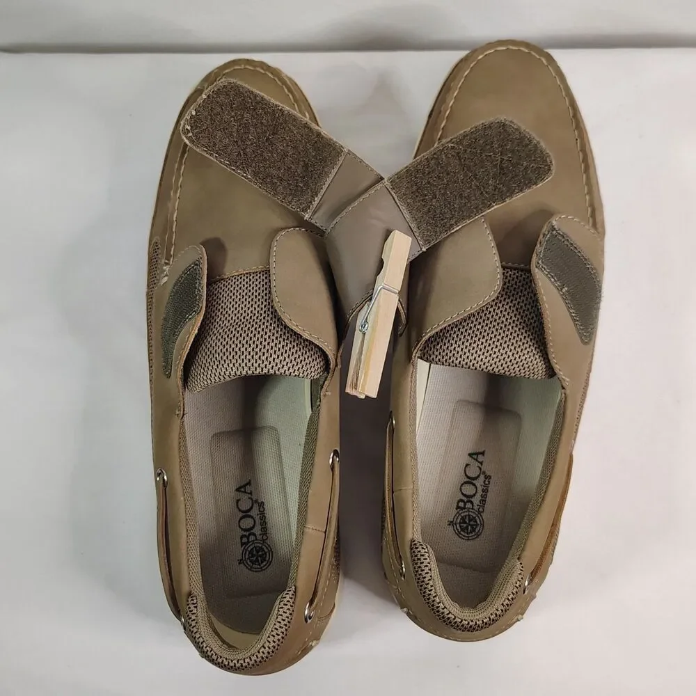 Boca Classics Men's 11W Tan Boat Deck Casual Comfort Shoes Hook Loop